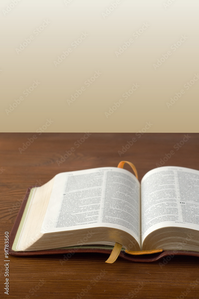 Fototapeta premium Open Book on wood background