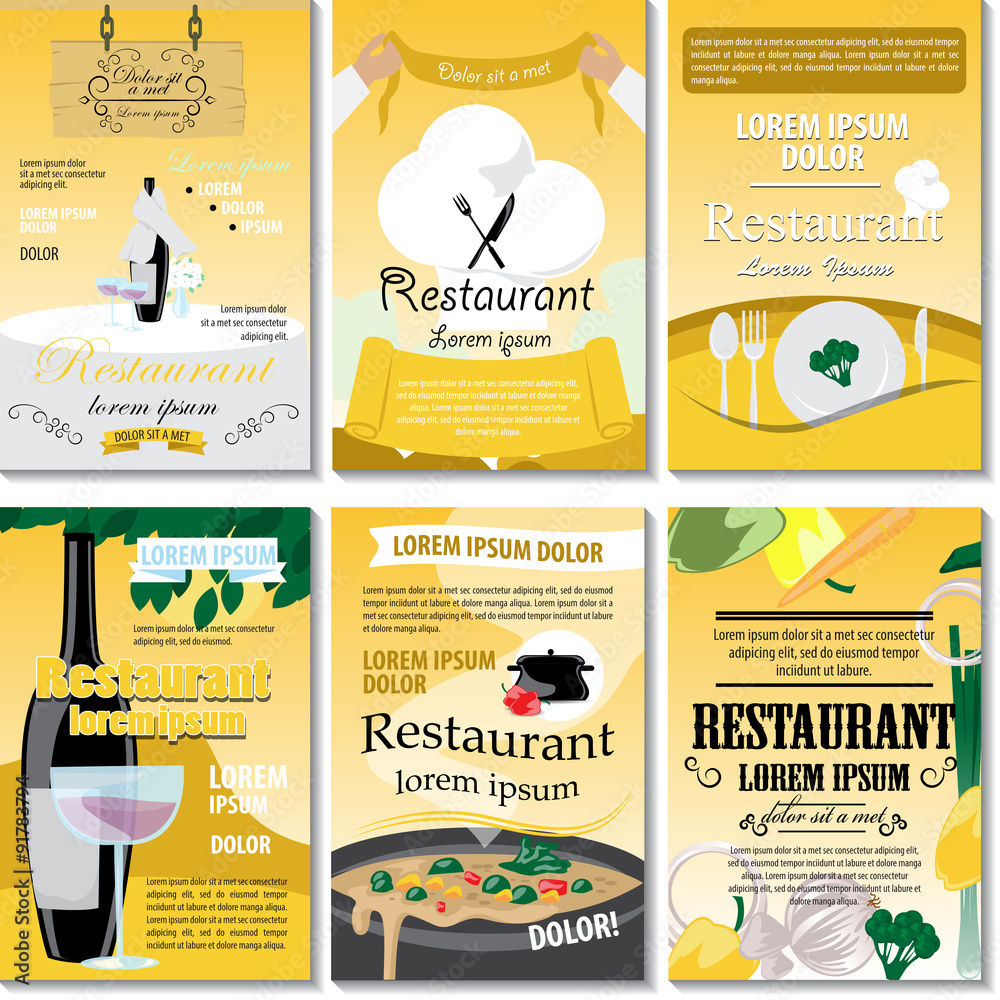 Obraz premium Restaurant Poster Design Set - Vector Illustration
