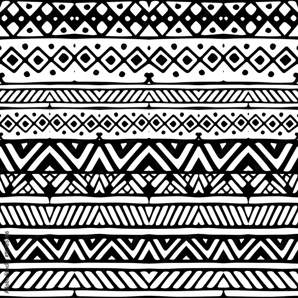 Black and white ethnic mexican tribal stripes seamless pattern Black and white ethnic mexican tribal stripes seamless pattern