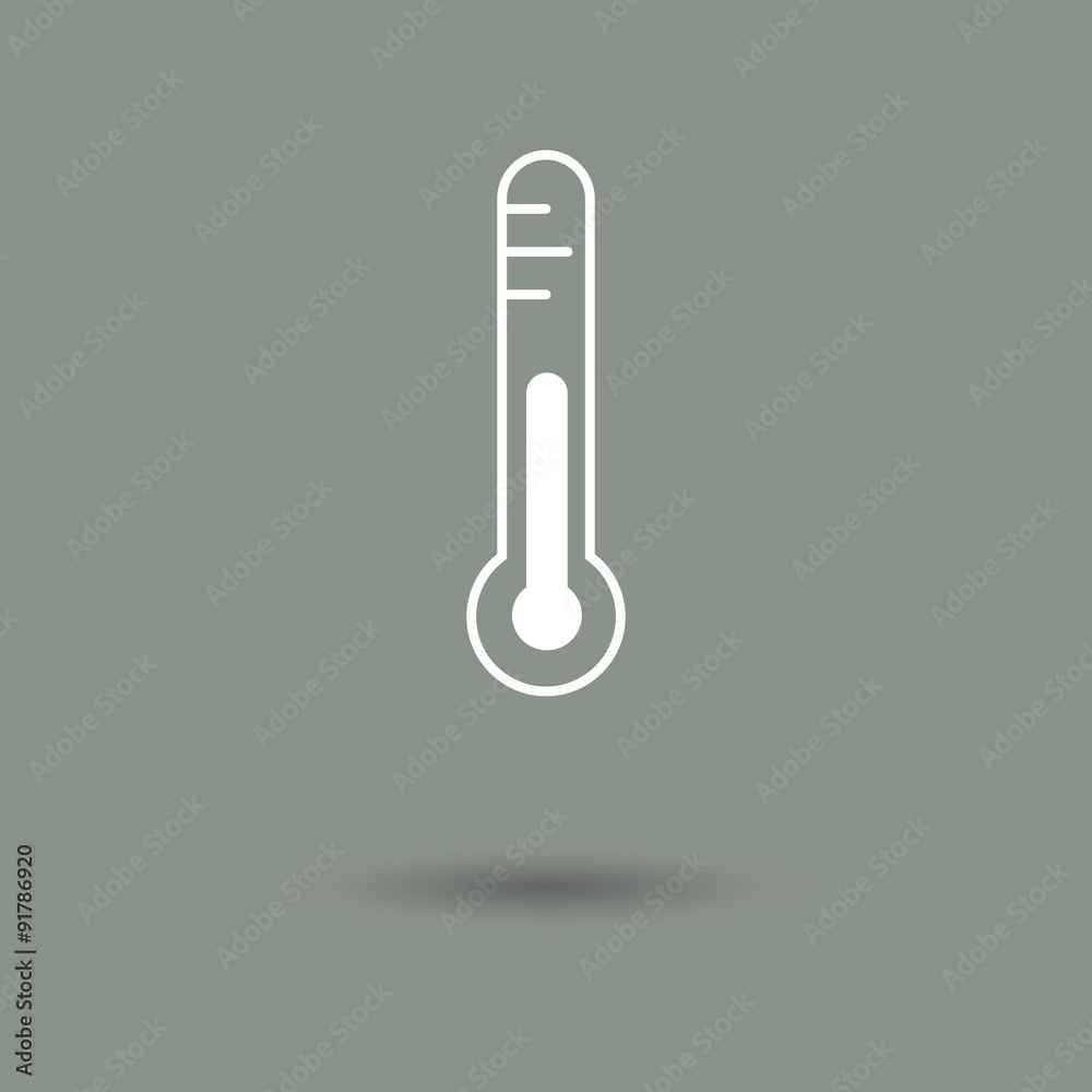 Thermometer icon in modern style with shadow and gray background. Symbol of temperature and disease, illness.