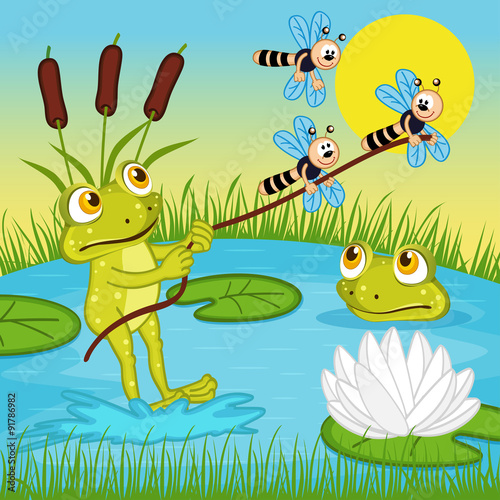 frog ride on the lake - vector illustration  eps