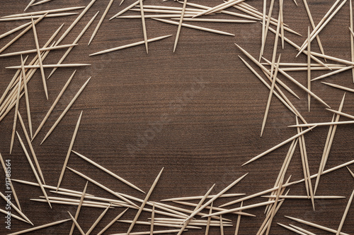 wooden toothpicks on the table background