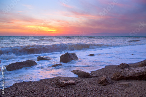 Sunset on the sea in summer