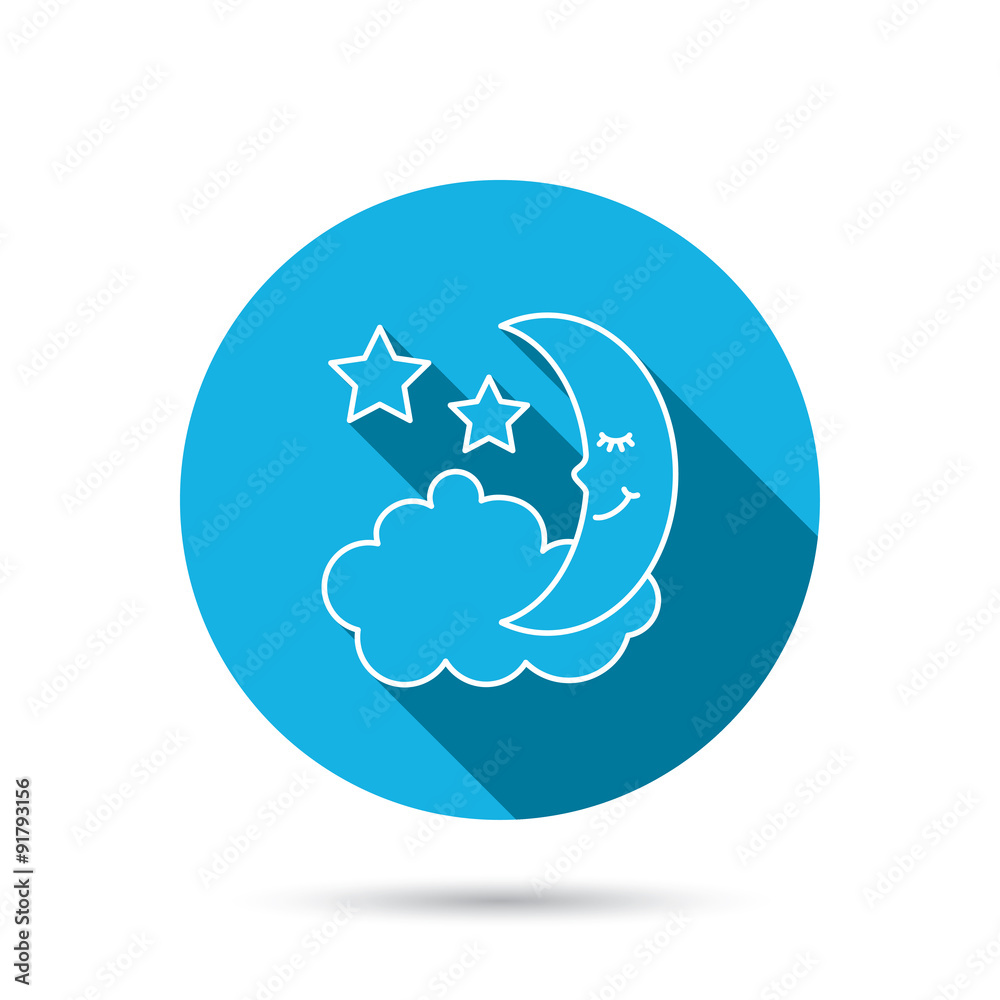 Night or sleep icon. Moon and stars sign. Night or sleep icon. Moon and stars sign.