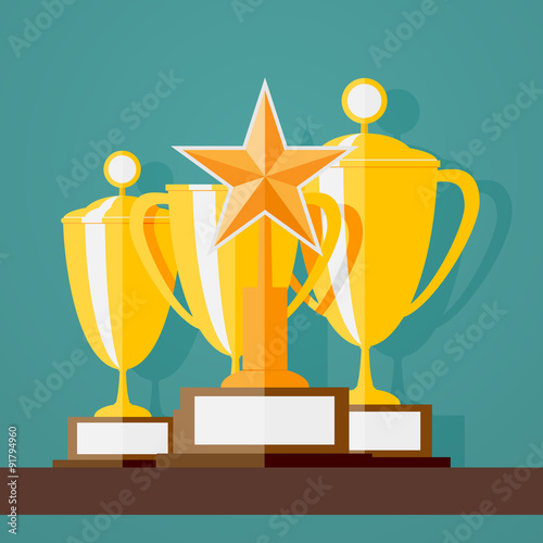 Trophy and awards in flat design style.