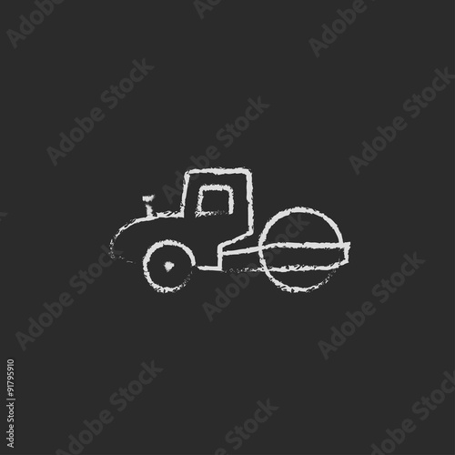 Road roller icon drawn in chalk.
