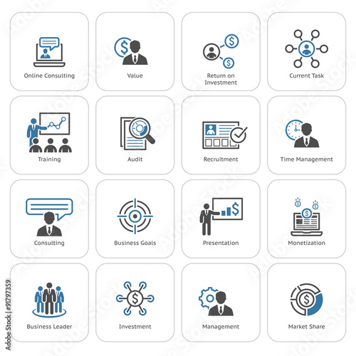 Business and Finances Icons Set. Flat Design.