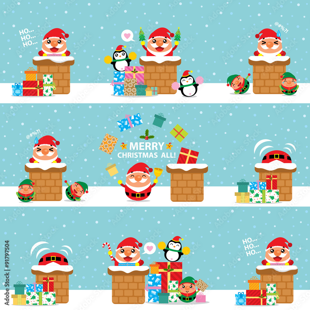 Fototapeta premium Christmas Seamless Santa Claus and Friends