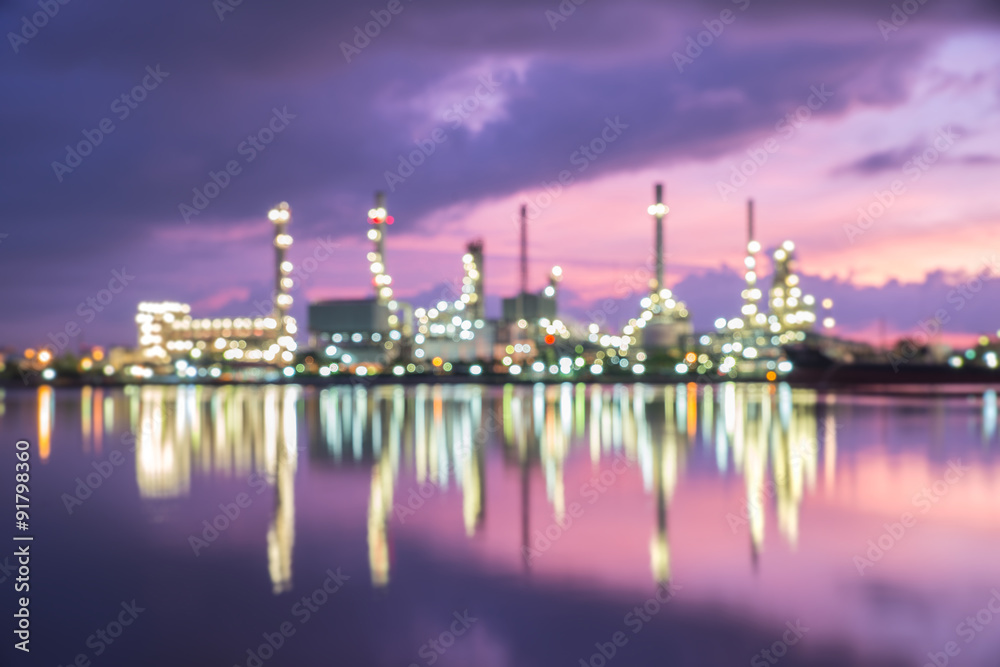 Abstract blur Bokeh of oil refinery, sunrise