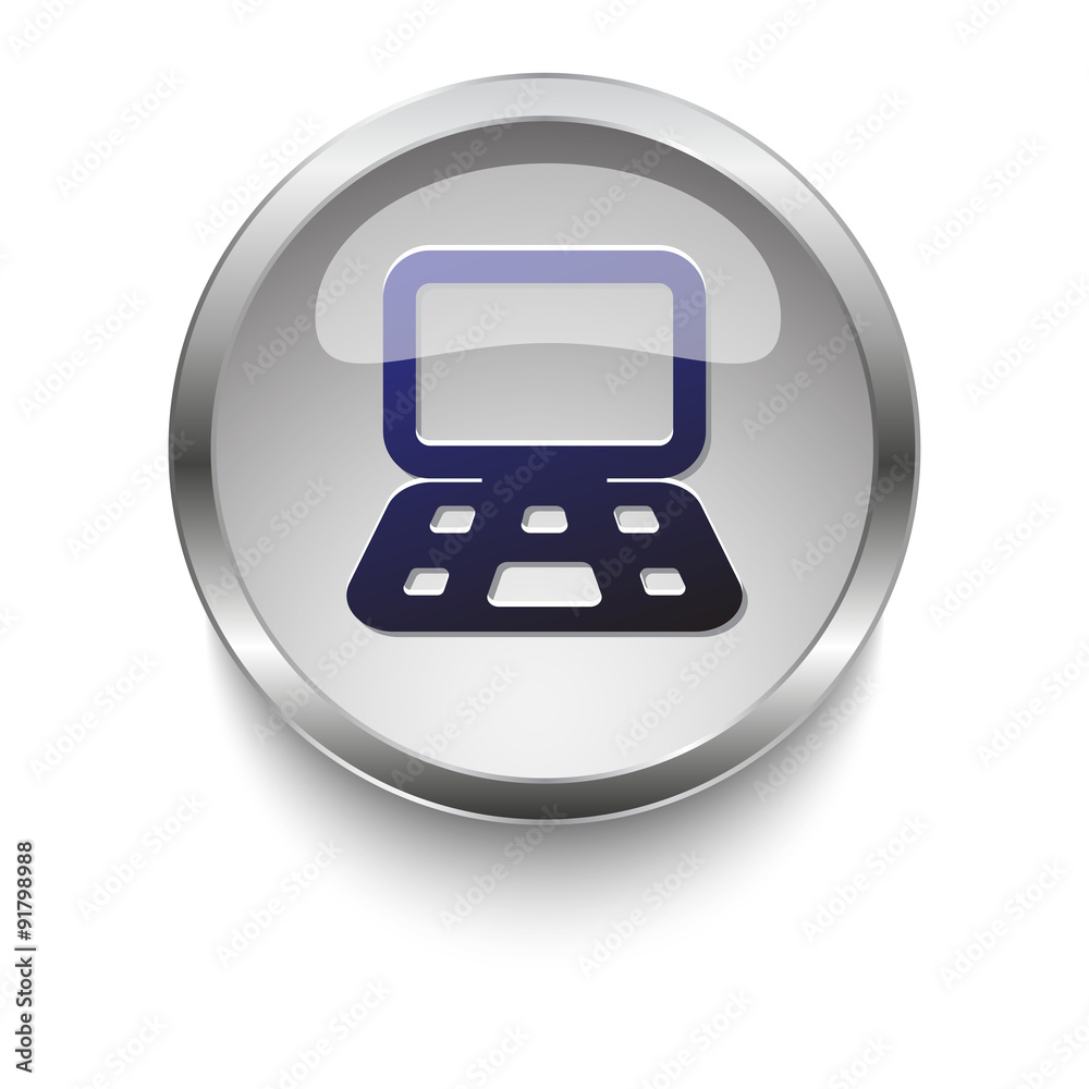 Computer dark blue vector icon on a glossy glass button with chr Computer dark blue vector icon on a glossy glass button with chr