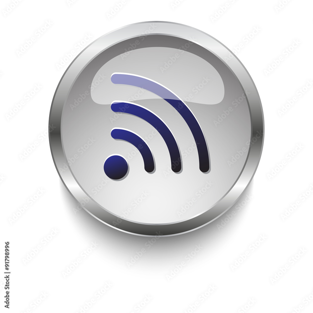 Wireless dark blue vector icon on a glossy glass button with chr Wireless dark blue vector icon on a glossy glass button with chr
