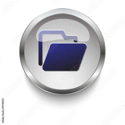 Folder dark blue vector icon on a glossy glass button with chrom
