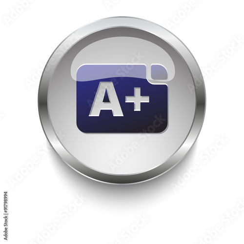 Rating dark blue vector icon on a glossy glass button with chrom