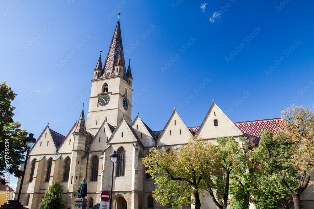 Evangelical Cathedral in the center of Sibiu, city designated the European Capital of Culture for the year 2007. Sibiu, Romania on 09 September 2015