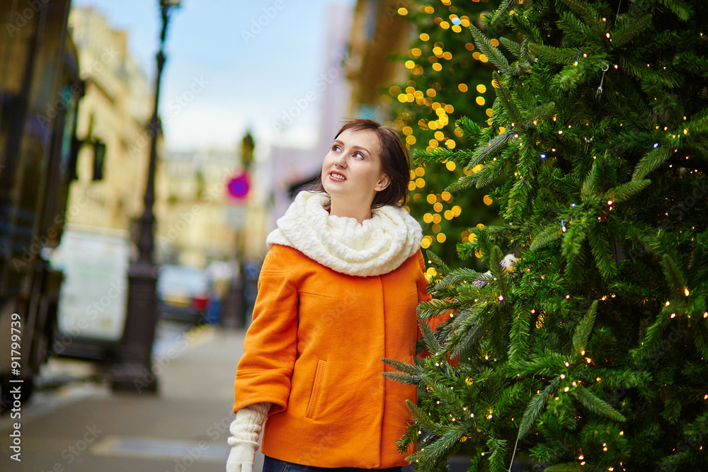 Happy young tourist in Paris on a winter day Happy young tourist in Paris on a winter day