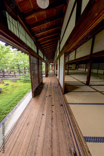 Classic Japan building walkway with garden