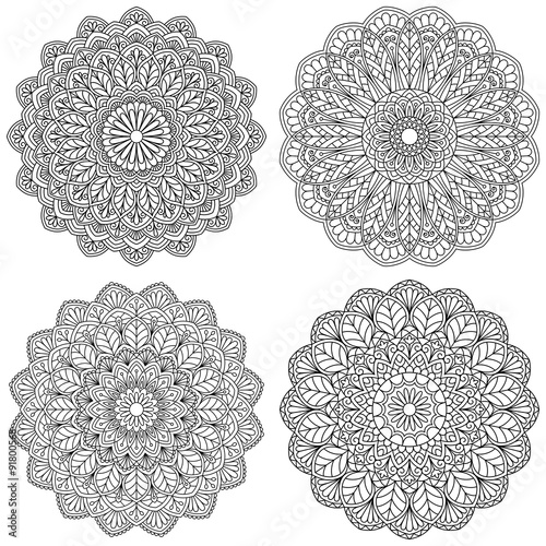 Set of ethnic round ornaments. Mandala.
