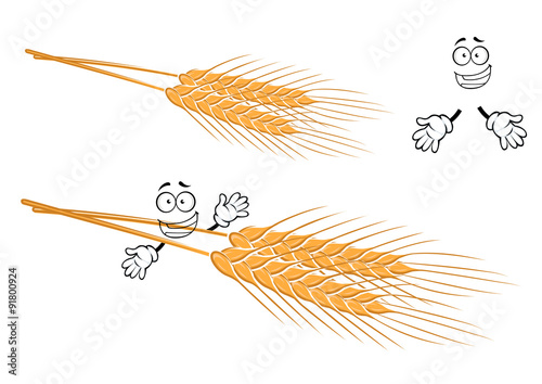 Awned ears of wheat cartoon character