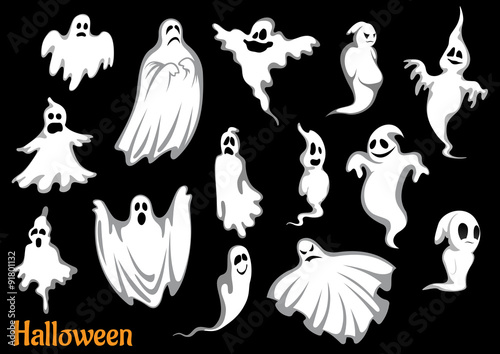 Eerie flying Halloween ghosts and monsters