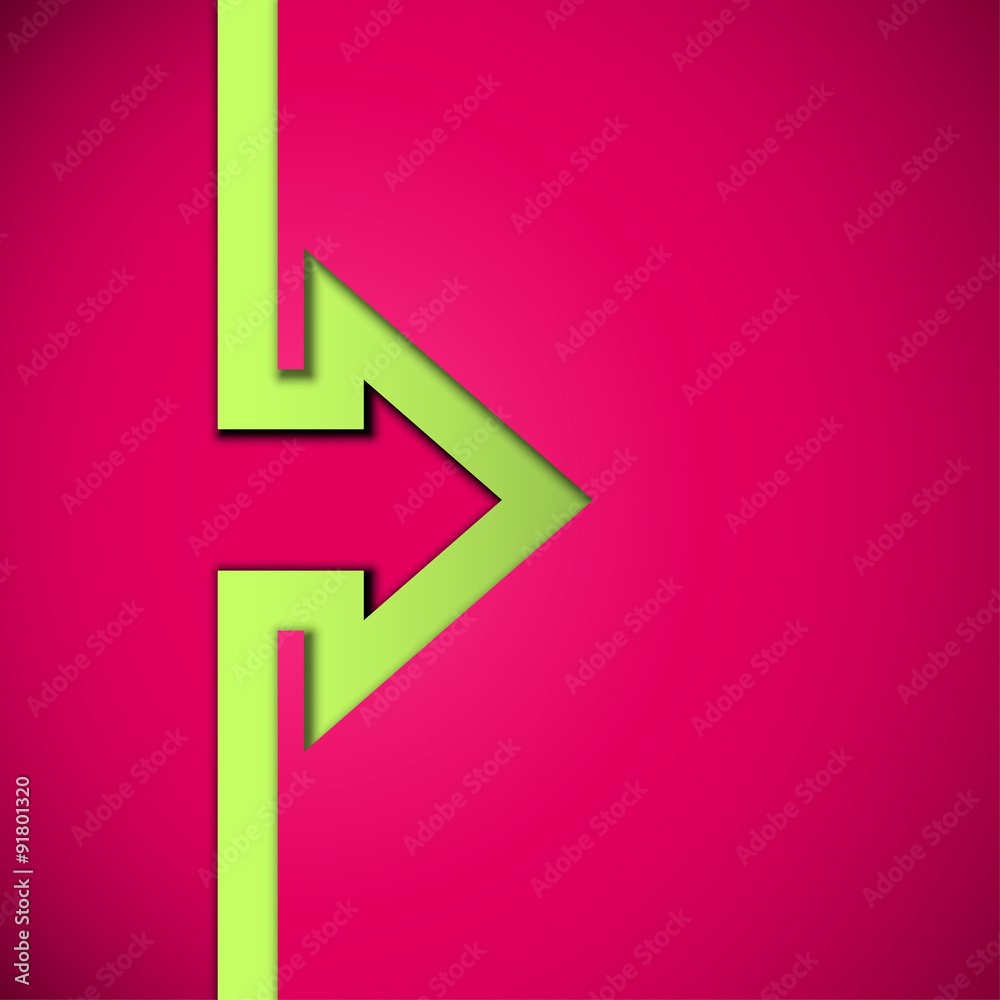 Colorful arrow with green and purple cut paper layers Colorful arrow with green and purple cut paper layers