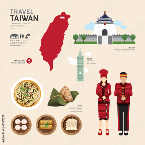 taiwan Flat Icons Design Travel Concept.Vector