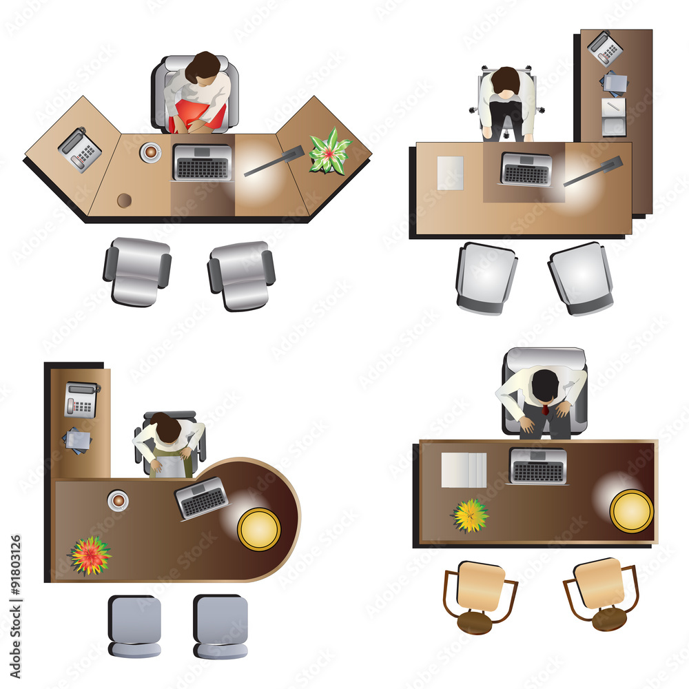 office Furniture top view set 6 for interior , vector illustration ...