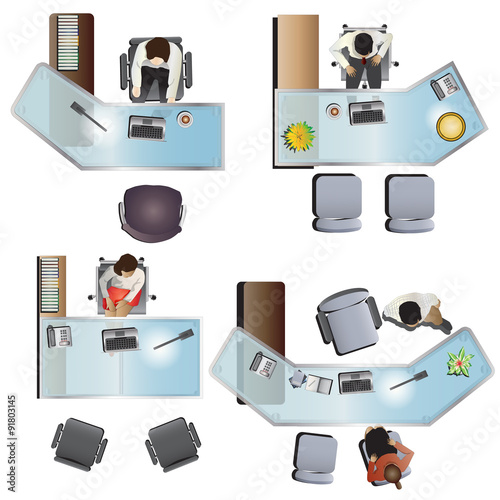 office furniture top view set 7 for interior , vector illustration