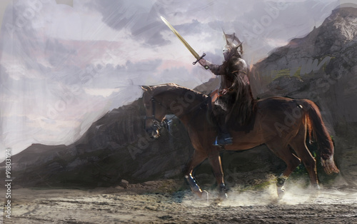 Obrazy rycerze  po-walce-konny-rycerz-zmierza-na-odpoczynek