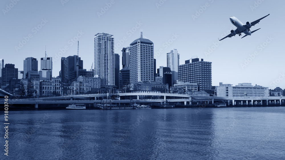 Fototapeta premium Brisbane City and aircraft