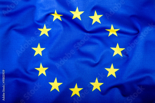 Flag of European Union waving in the wind.