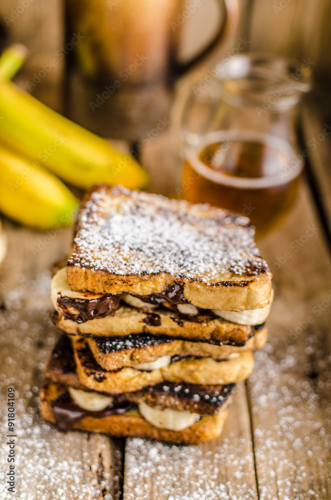 French toast filled banana and chocolate