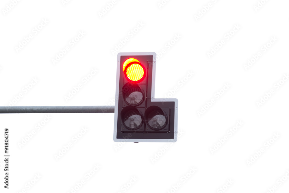 Red color on the traffic light. Red color on the traffic light.