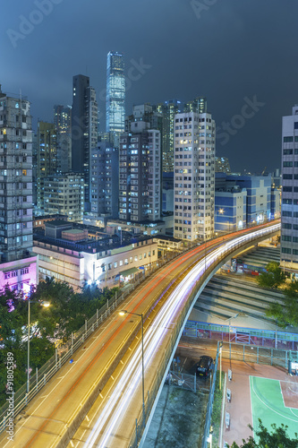 Busy traffic in Hong Kong city at night