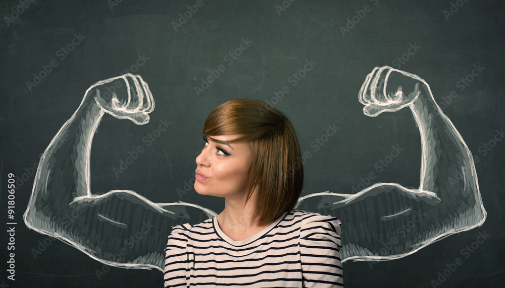 woman with sketched strong and muscled arms Stock Photo | Adobe Stock