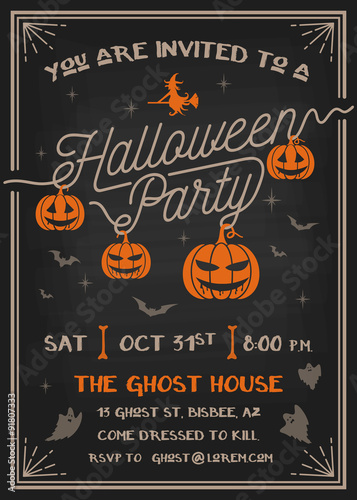 Typography Halloween Party Invitation card with scary pumpkins design. Vector illustration