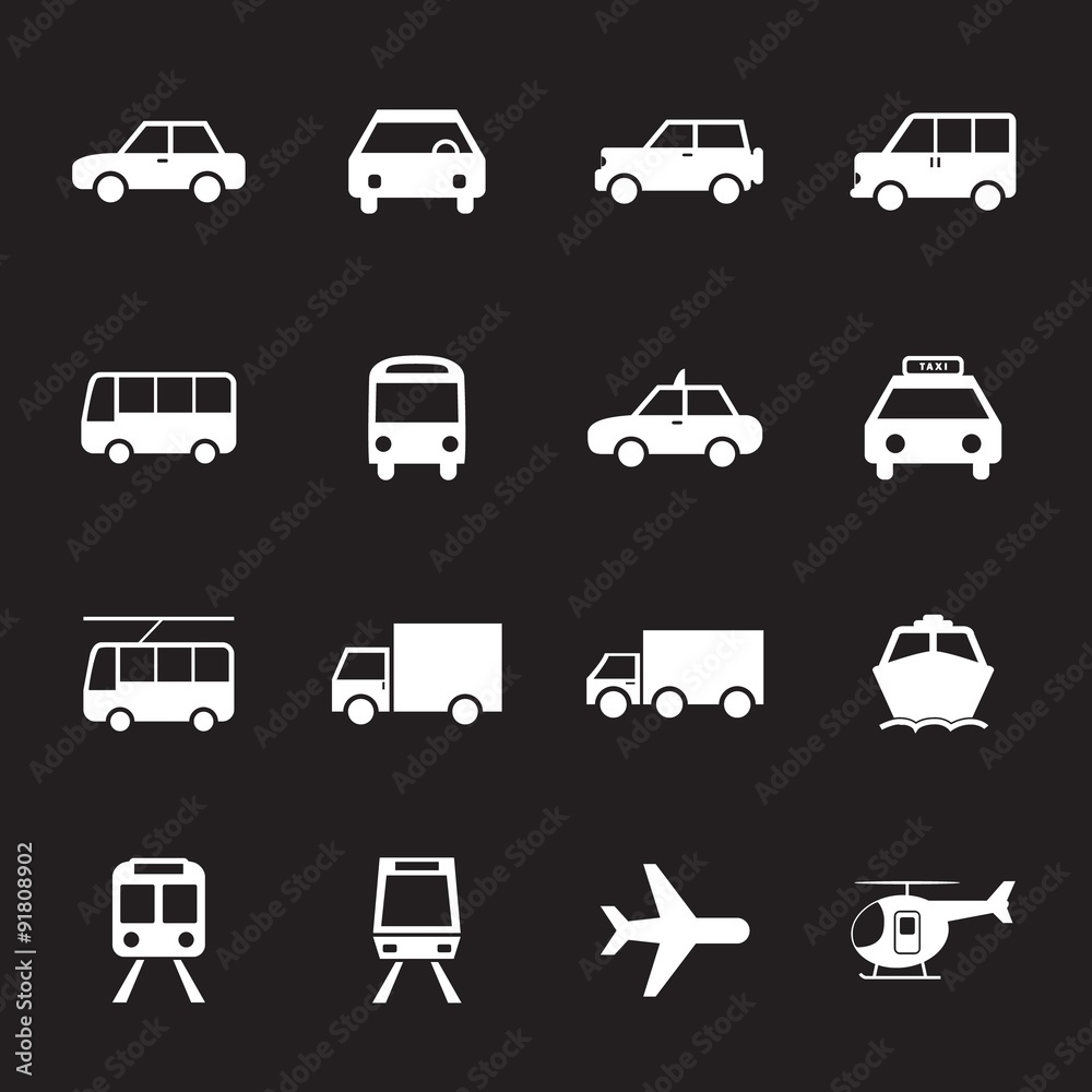 Vehicle and Transportation icons set. Car icon. Plubic bus icon. Vehicle and Transportation icons set. Car icon. Plubic bus icon.