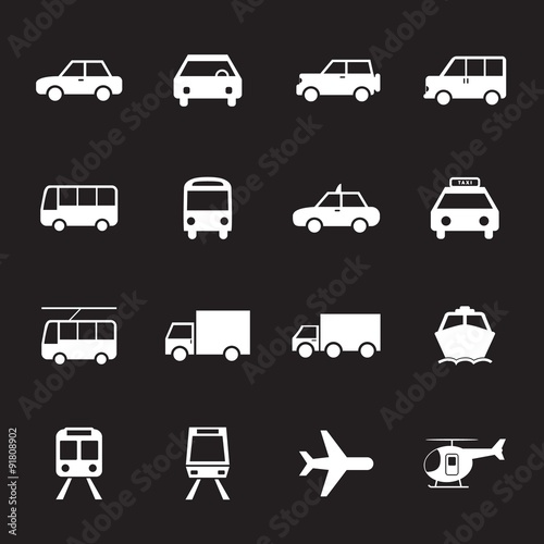 Vehicle and Transportation icons set. Car icon. Plubic bus icon.