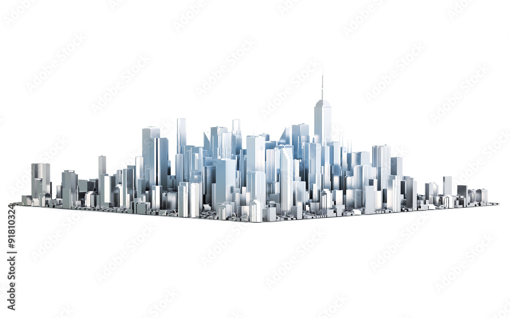 3D metal city isolated on white background