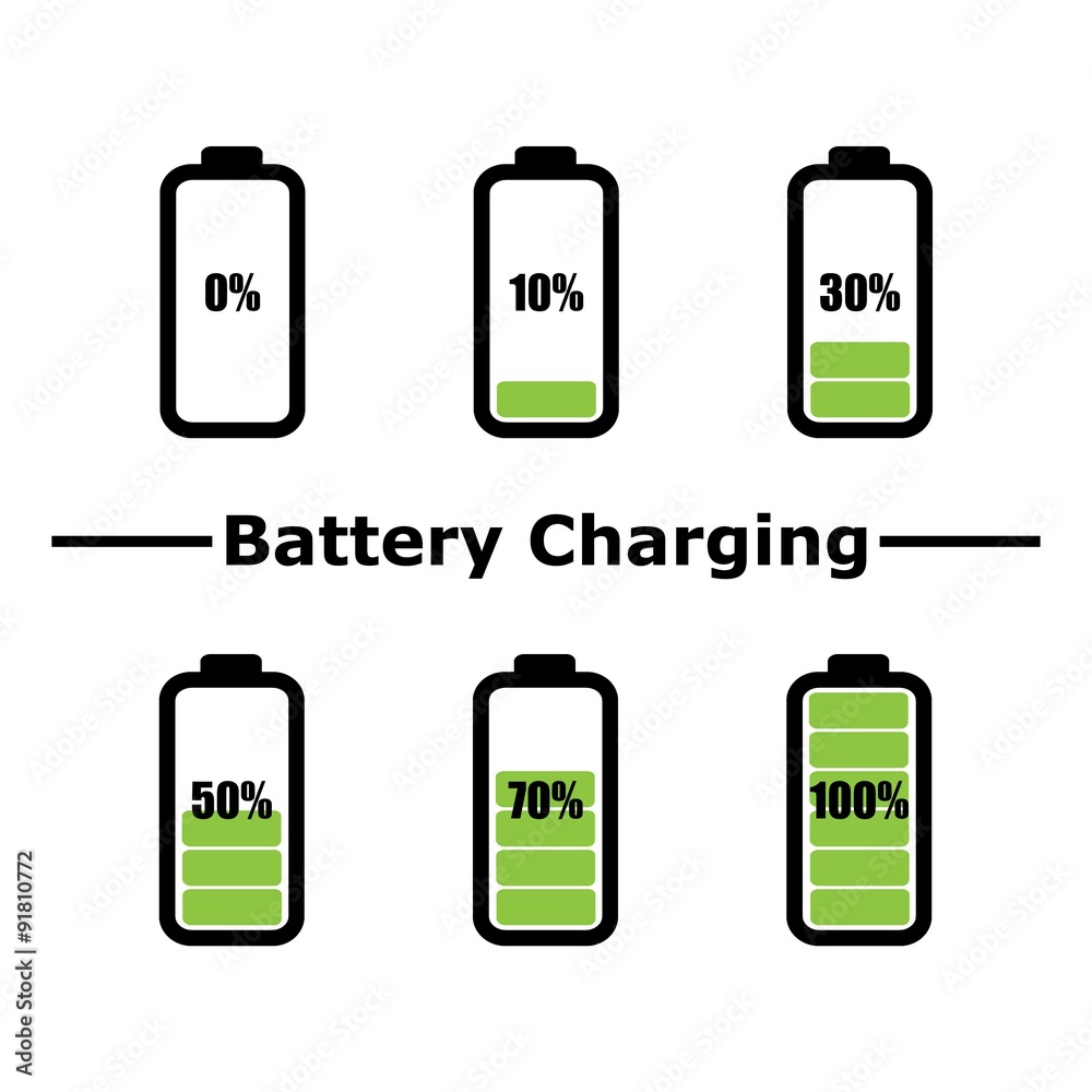 Battery icon. Battery charging icon. Battery charge level indica Battery icon. Battery charging icon. Battery charge level indica