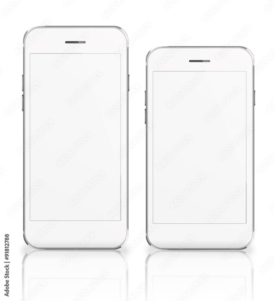 Mobile smart phones with white screen isolated on white backgrou Mobile smart phones with white screen isolated on white backgrou
