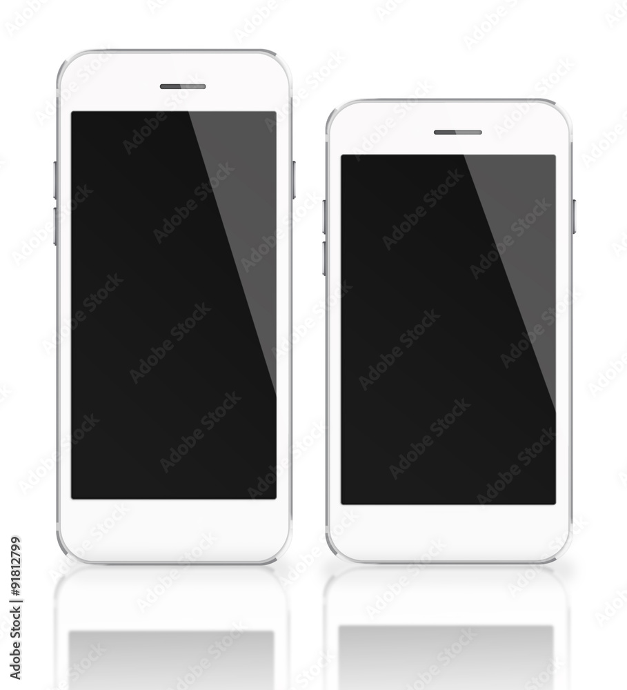 Mobile smart phones with black screen isolated on white backgrou Mobile smart phones with black screen isolated on white backgrou