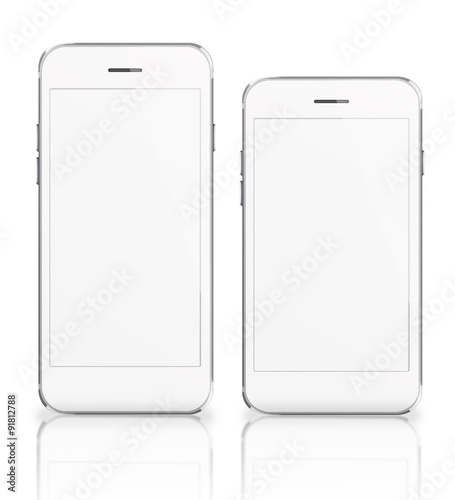 Mobile smart phones with white screen isolated on white backgrou