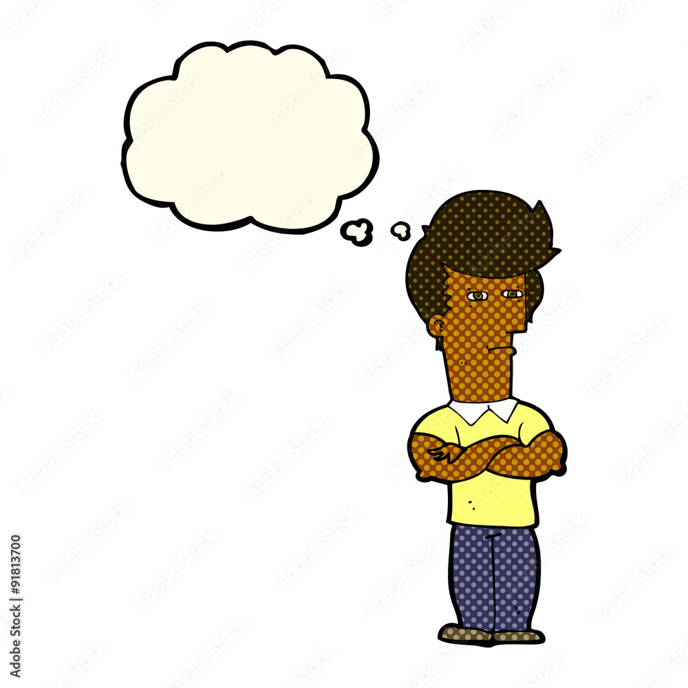 cartoon man with folded arms with thought bubble cartoon man with folded arms with thought bubble
