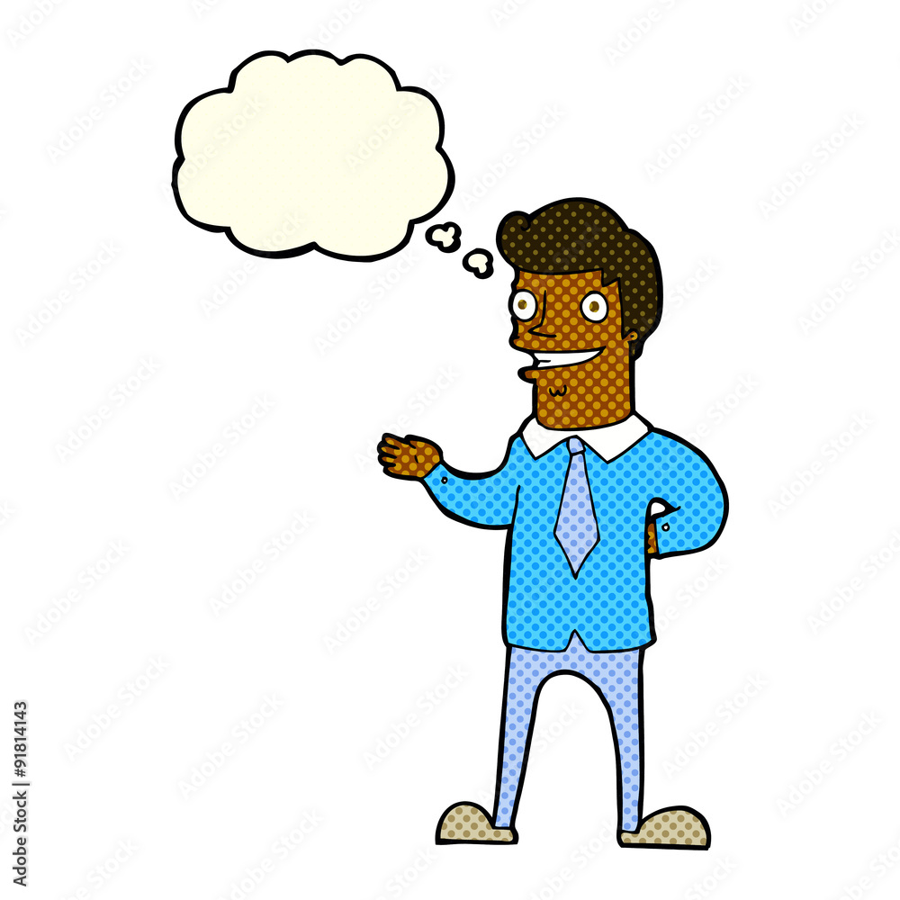cartoon salesman with thought bubble cartoon salesman with thought bubble