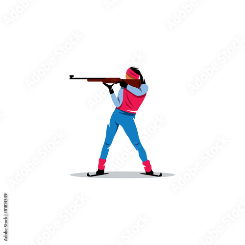 Biathlete. Girl athlete at the ready to shoot with a gun. Vector