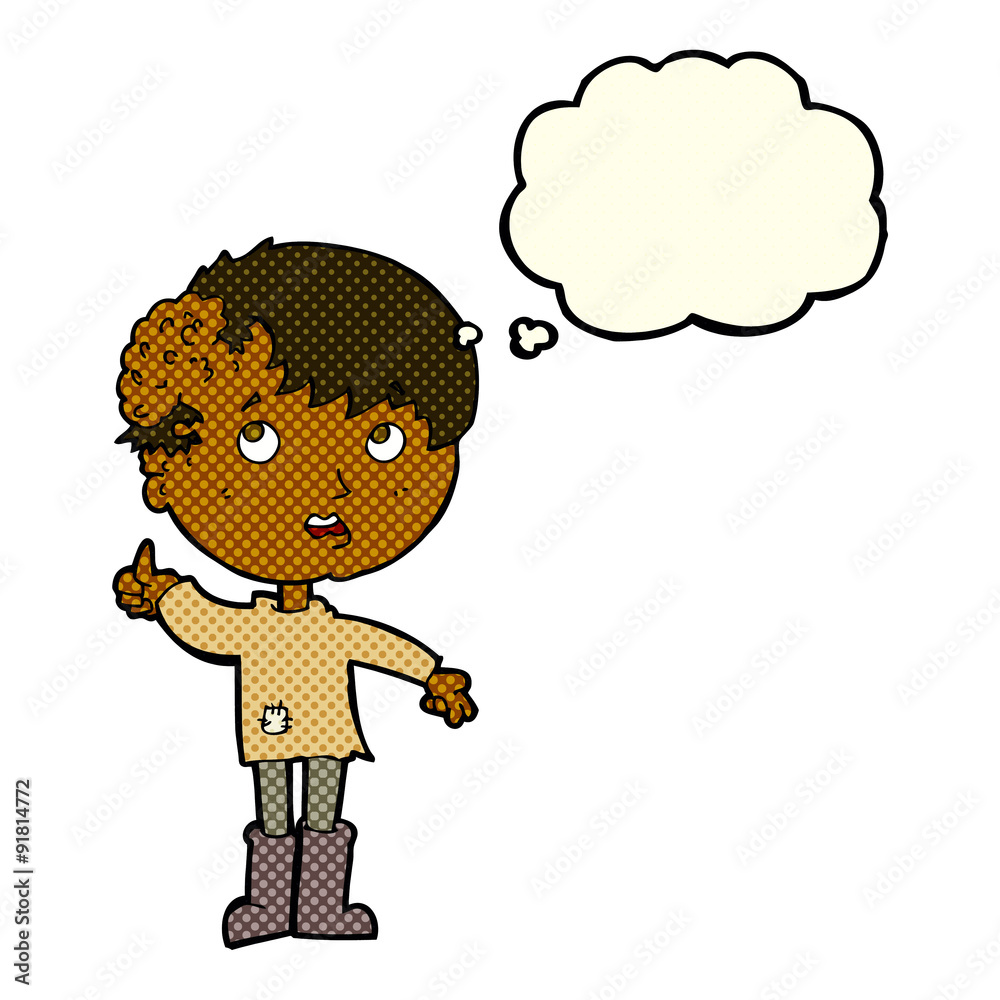 cartoon boy with growth on head with thought bubble cartoon boy with growth on head with thought bubble