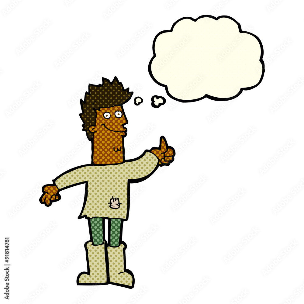 cartoon positive thinking man in rags with thought bubble cartoon positive thinking man in rags with thought bubble