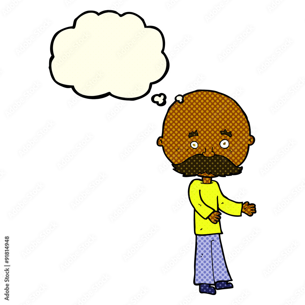 cartoon man with mustache with thought bubble cartoon man with mustache with thought bubble