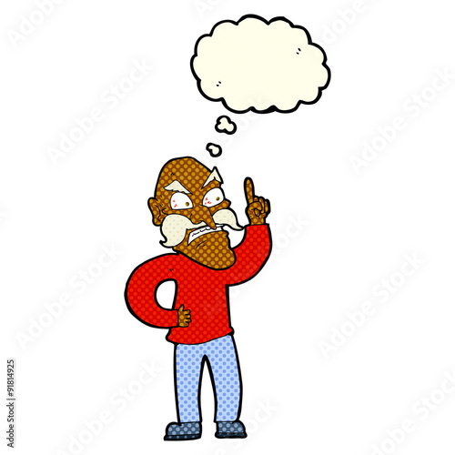 cartoon old man laying down rules with thought bubble