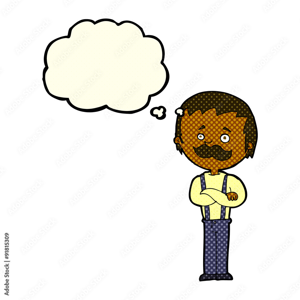 cartoon man with mustache with thought bubble cartoon man with mustache with thought bubble